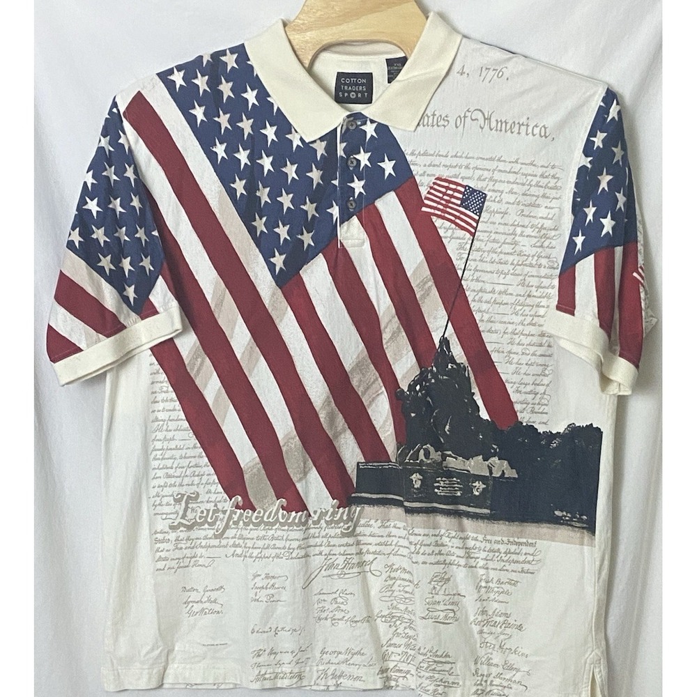 Cotton Traders Sport 2XL Polo Shirt Flag Red White Blue Independence Patriotic